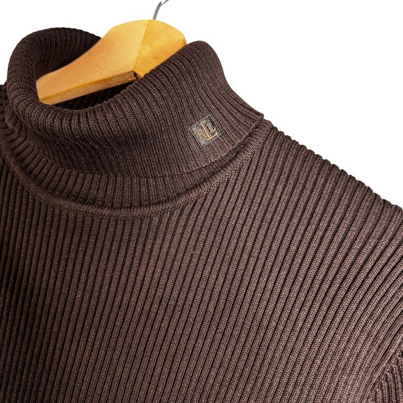 Lauren Ralph Lauren Chocolate Brown Turtleneck Sweater Size XL 100% Cotton Logo - Picture 5 of 7